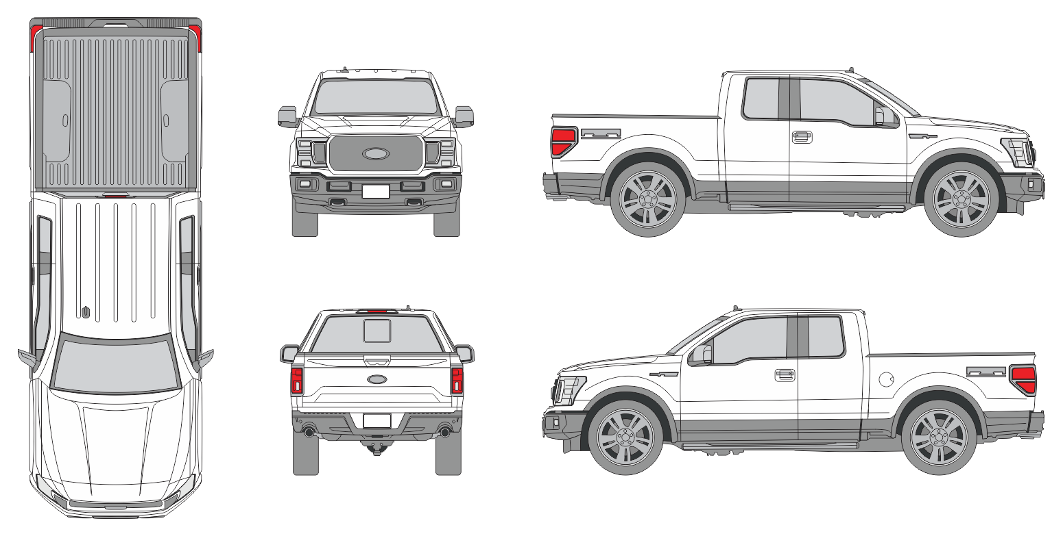 Ford F-150 Extended Cab Short Bed 2021 Pickup Template