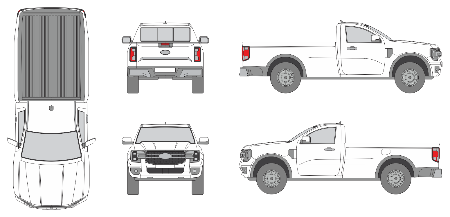 Ford Ranger 2023 Extended Cab Pickup Template