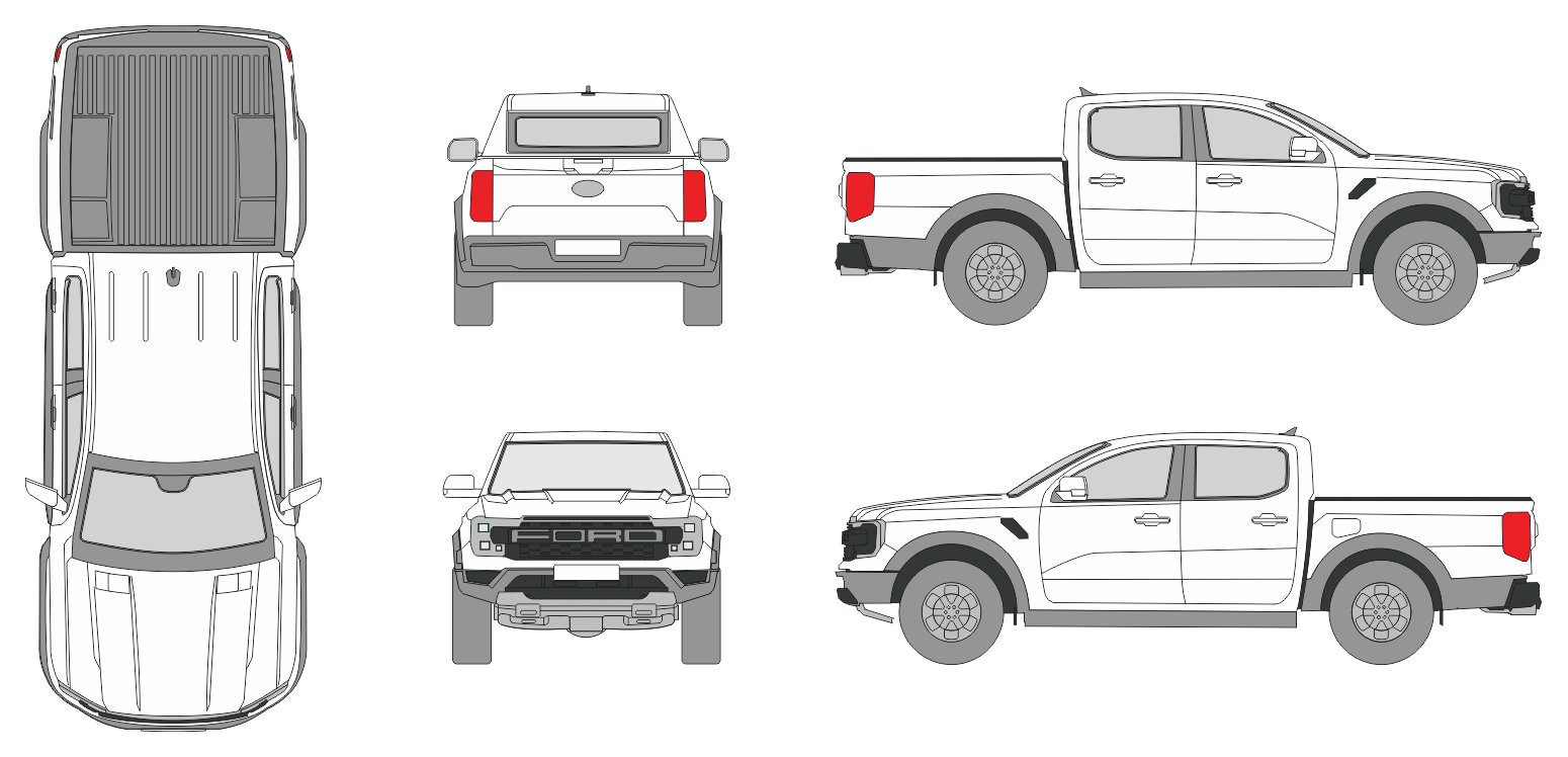 Ford Ranger Raptor 2023 Crew Cab Pickup Template