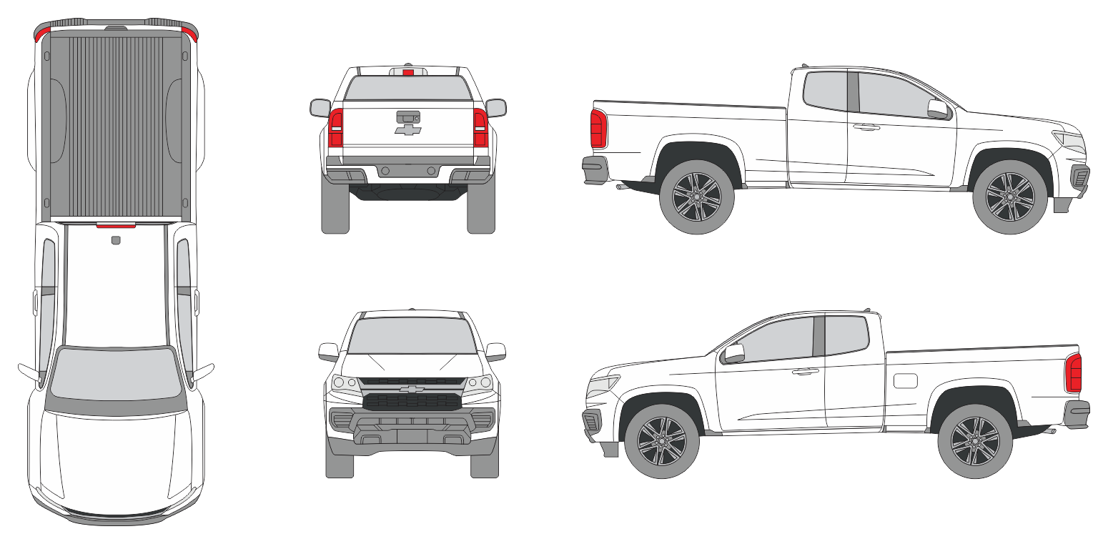 Chevrolet Colorado Extended Cab Long Box 2021 Pickup Template