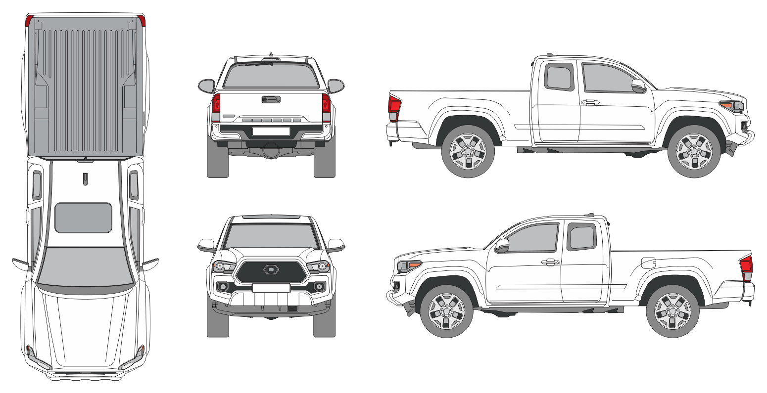 Toyota Tacoma 2016 Long Bed Pickup Template