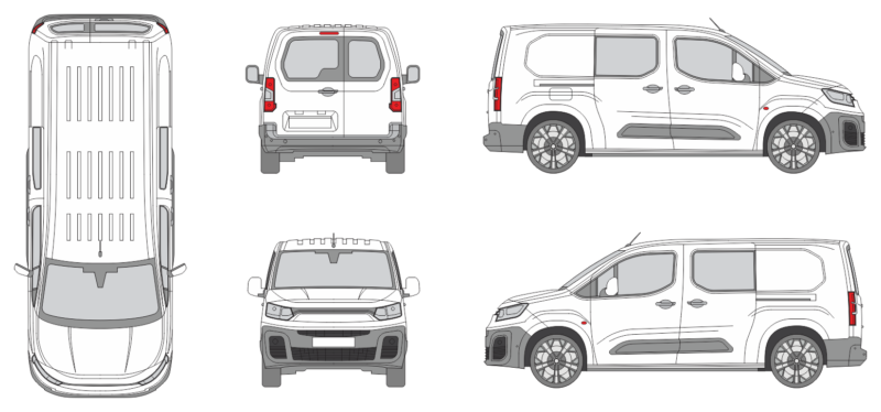 Fiat Doblo Maxi Cargo 2022 Long Slide Door RL Windows Van Template