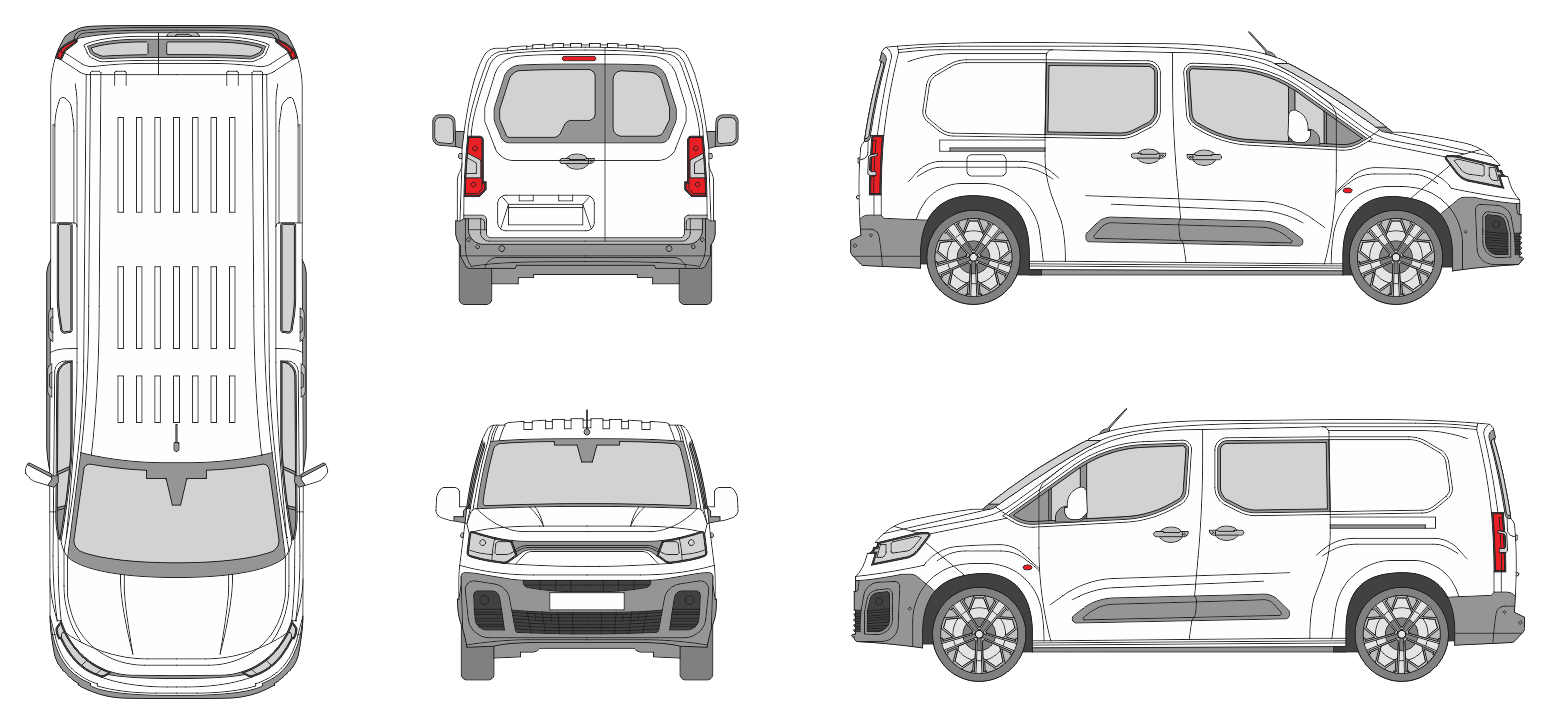 Fiat Doblo Maxi Cargo 2022 Long Slide Door RL Windows Van Template