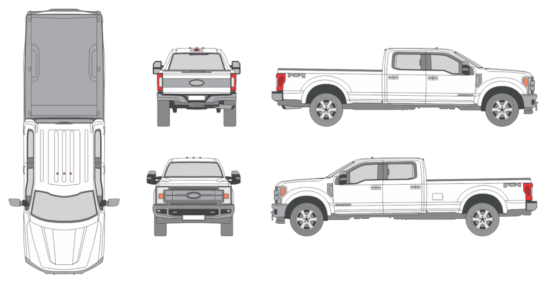 Ford F-250 2017 Crew Cab Long Bed Pickup Template