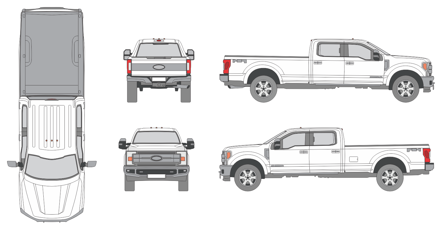 Ford F-250 2017 Crew Cab Long Bed Pickup Template