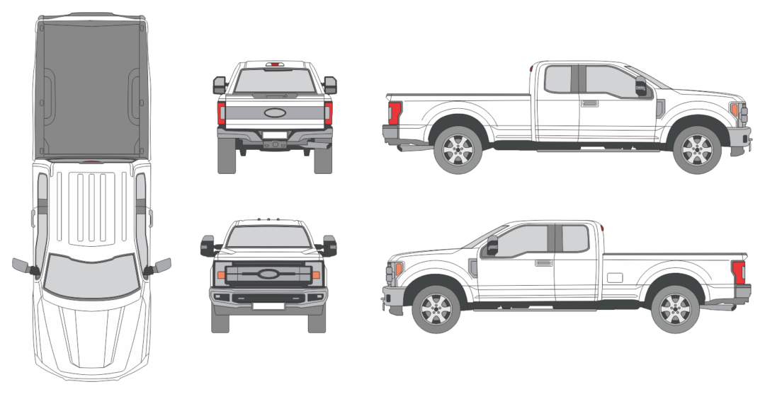 Ford F-250 2017 Extended Cab Long Bed Pickup Template