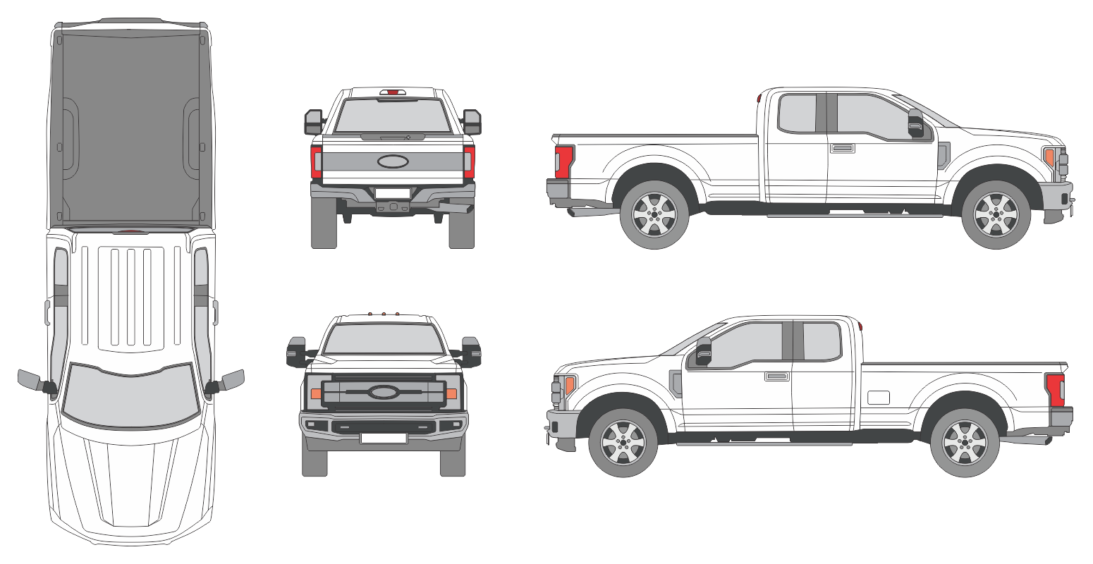 Ford F-250 2017 Extended Cab Long Bed Pickup Template