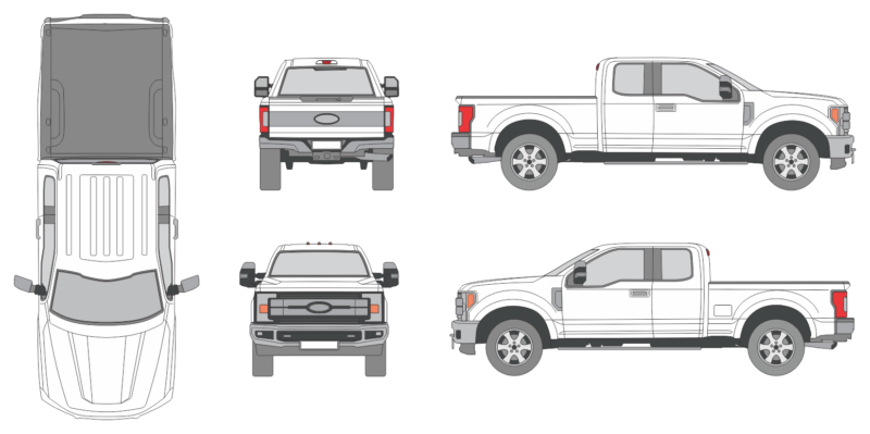 Ford F-250 2017 Extended Cab Short Bed Pickup Template