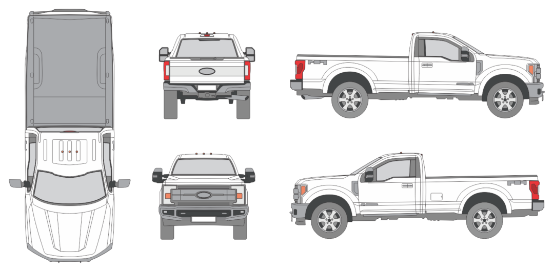 Ford F-250 2017 Regular Cab Long Bed Pickup Template