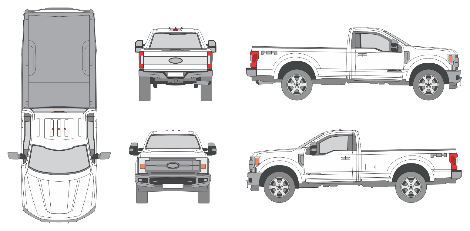 Ford F-250 2017 Regular Cab Long Bed Pickup Template