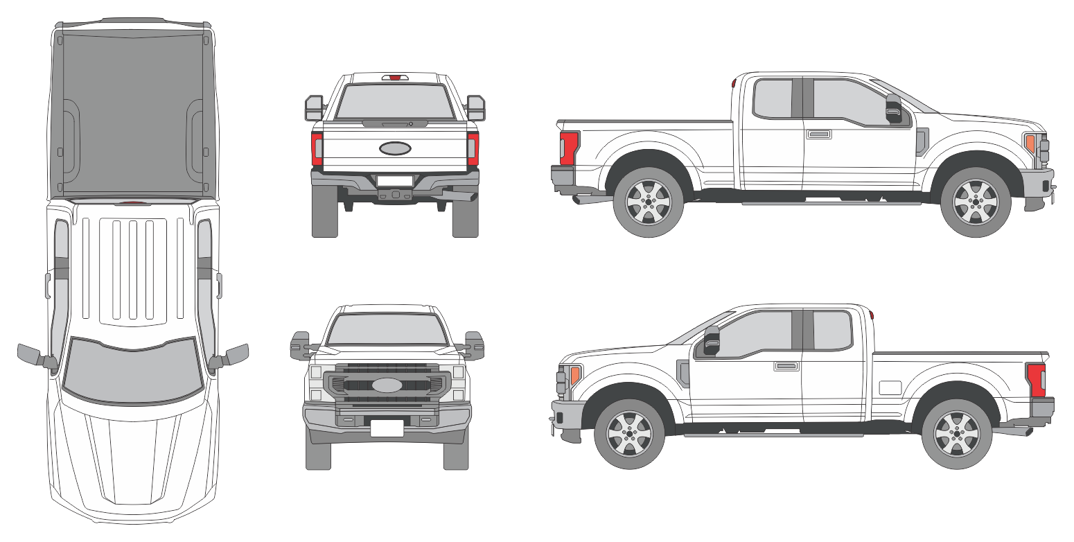 Ford F-250 2020 Extended Cab Short Bed Vehicle Templates