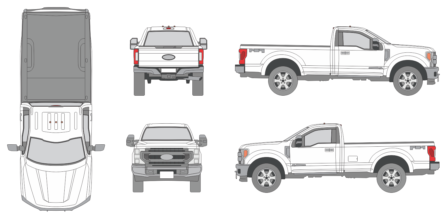 Ford F-250 2020 Regular Cab Long Bed Vehicle Templates