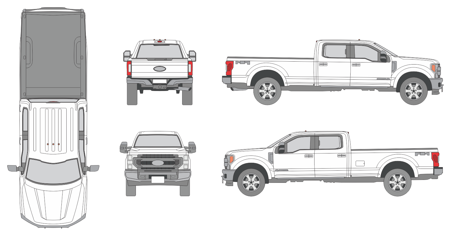 Ford F-250 2020 Crew Cab Long Bed Pickup Template