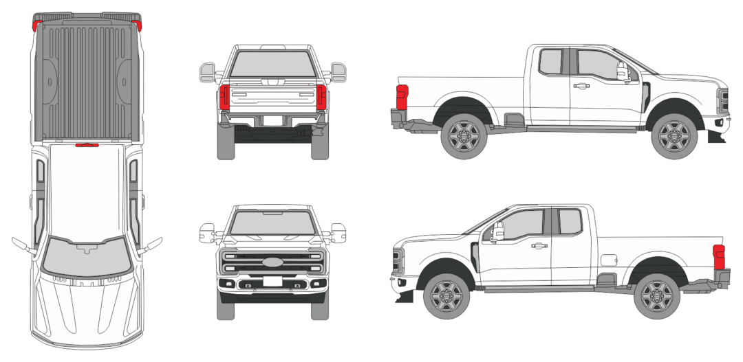 Ford F-250 2023 Extended Cab Short Box Pickup Template