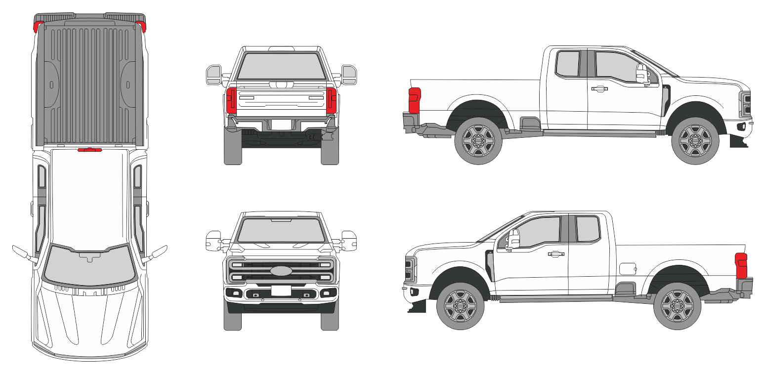 Ford F-250 2023 Extended Cab Short Box Pickup Template