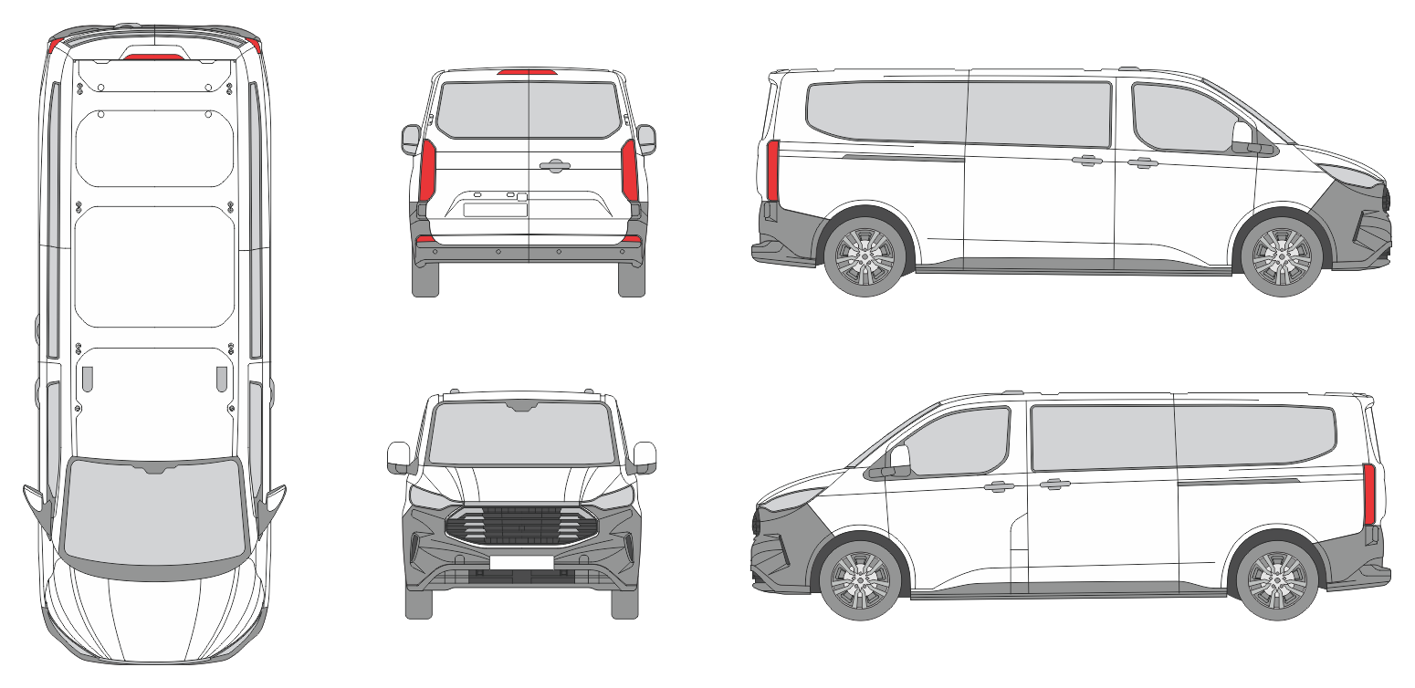 Ford Transit Custom 2023 Long Slide Door RL Van Template