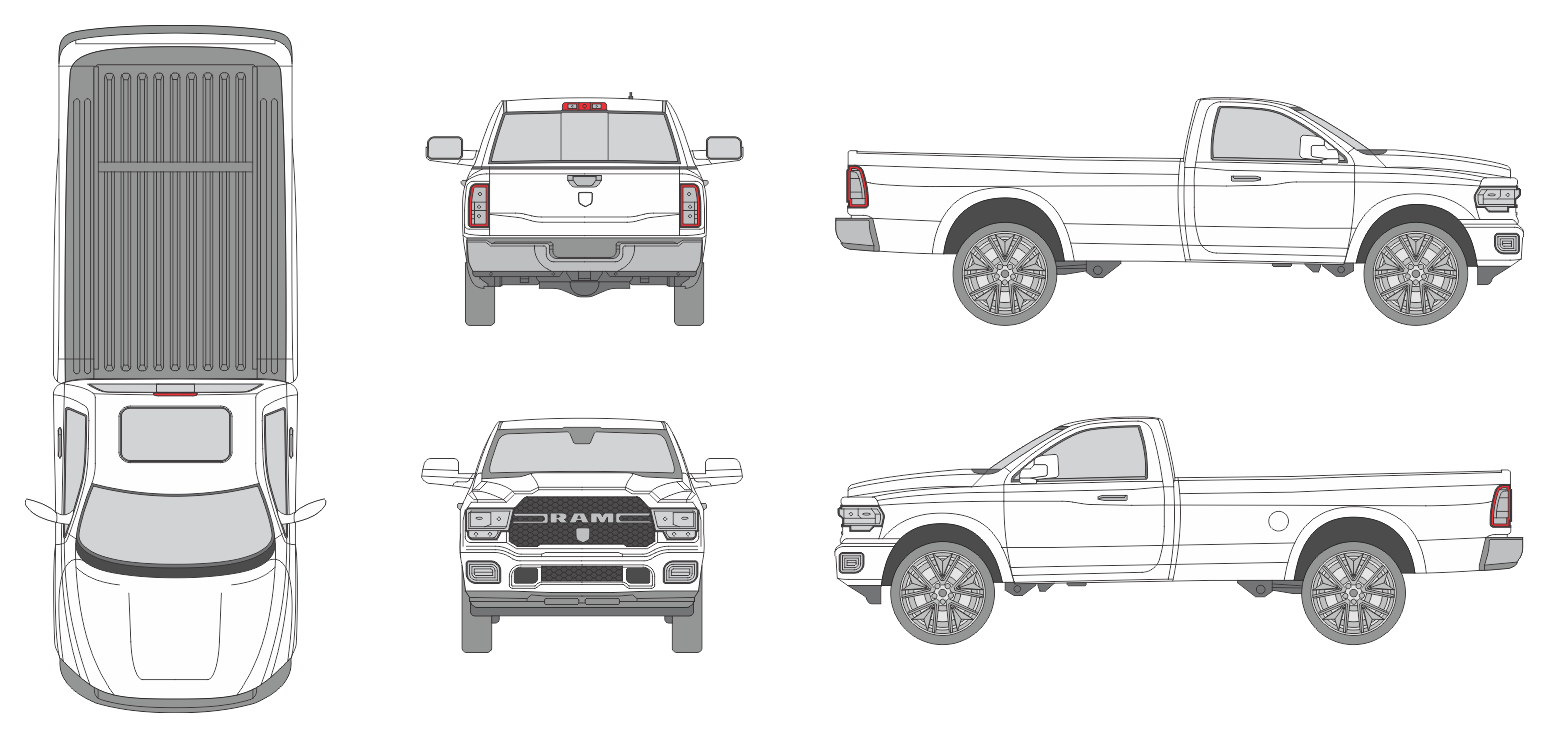 Dodge Ram 2500 2019 Long Pickup Template