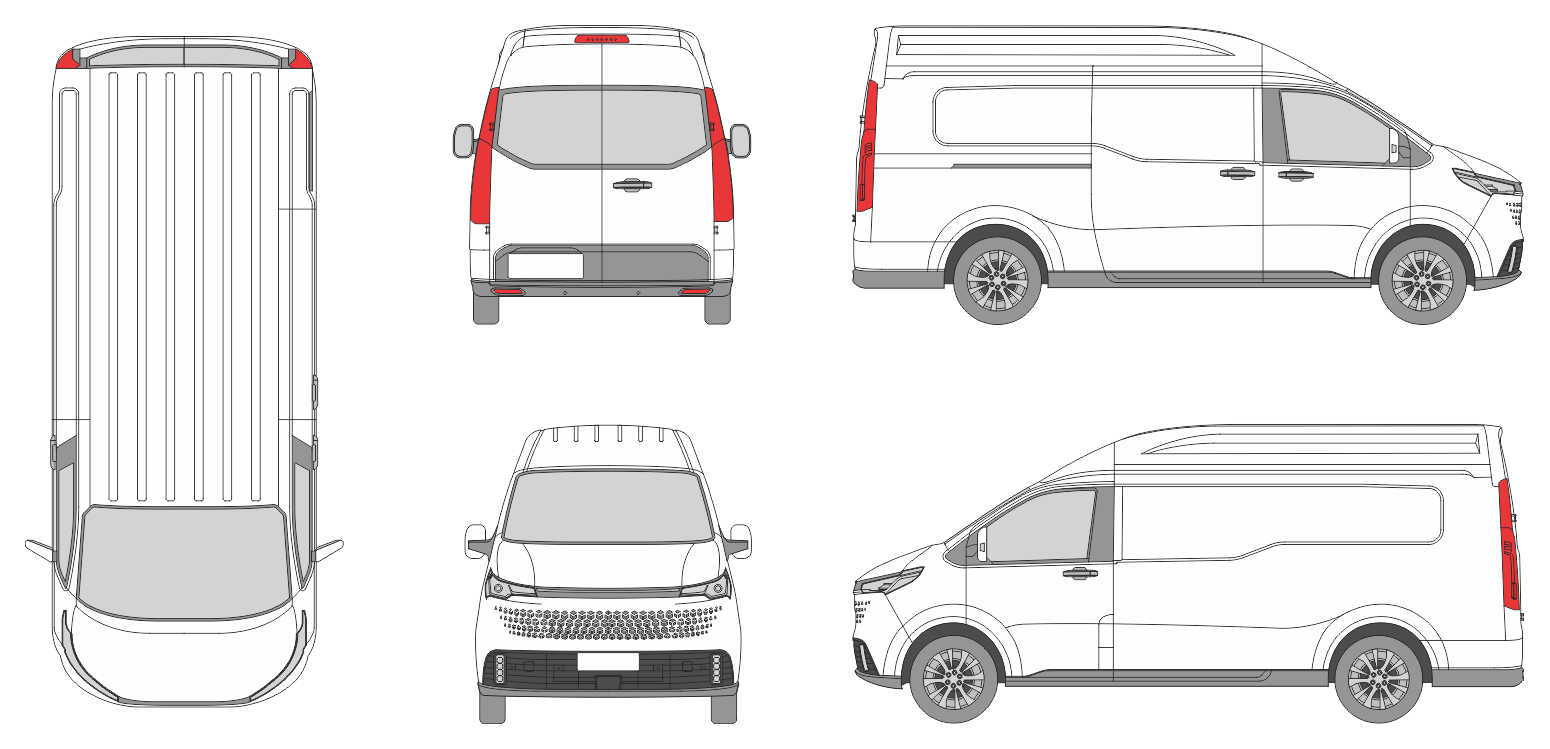 LDV eDeliver 7 2022 Long High Roof Window Slide Door R Van Template