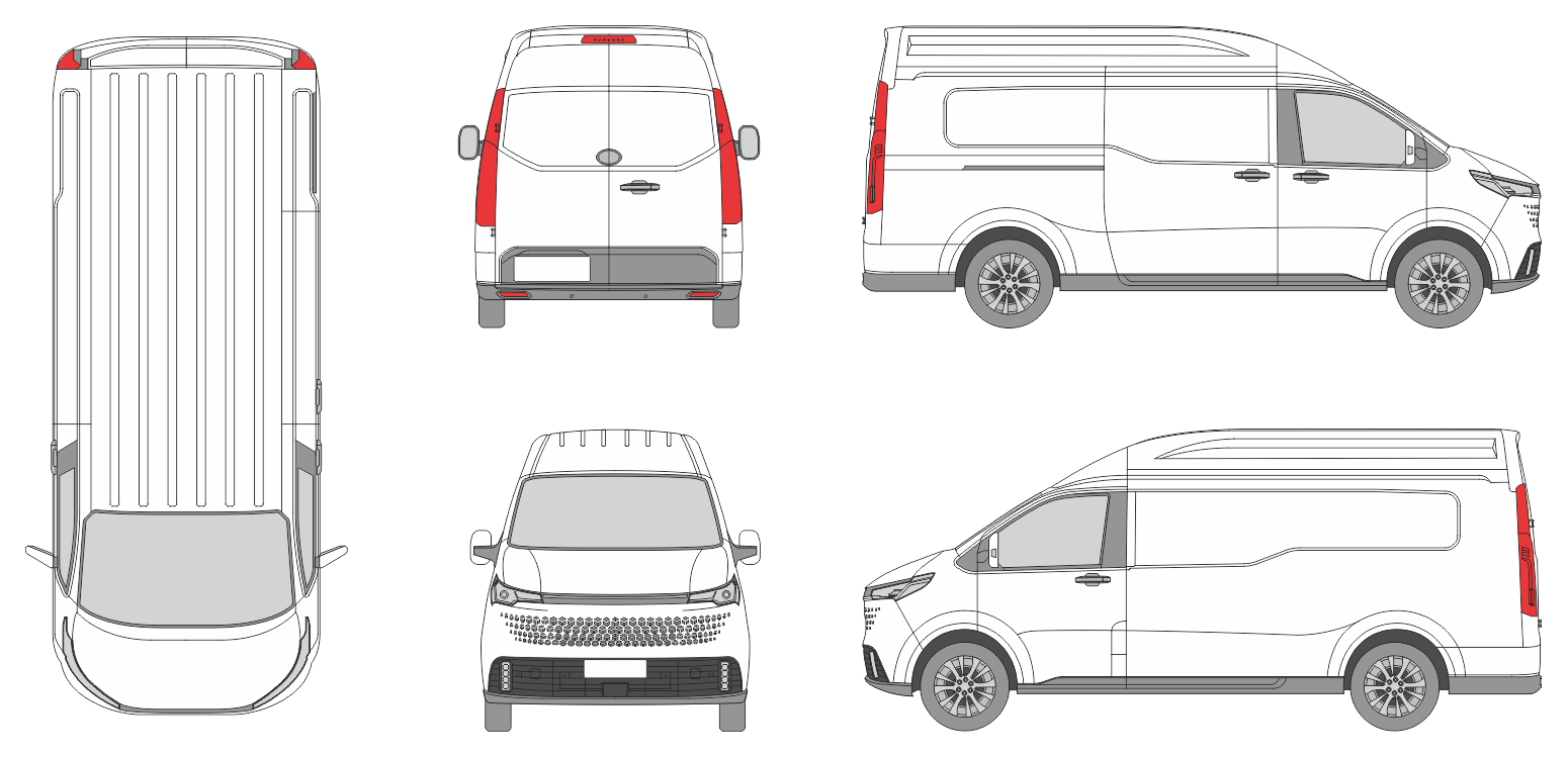 Maxus eDeliver 7 2024 Long High Roof Slide Door RL Van Template