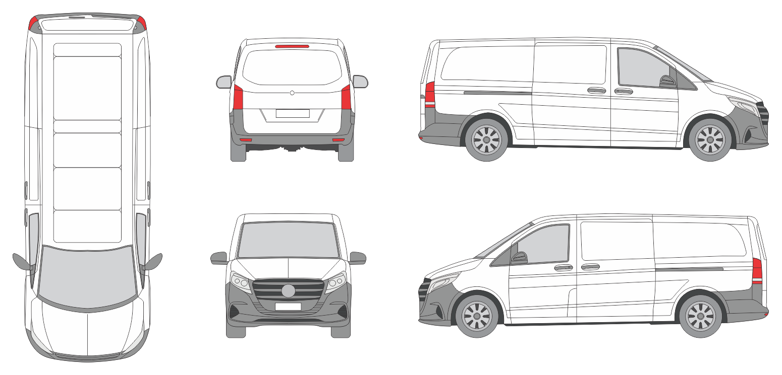 Mercedes Benz Vito 2024 Superlong Liftgate Slide Door RL Van Template