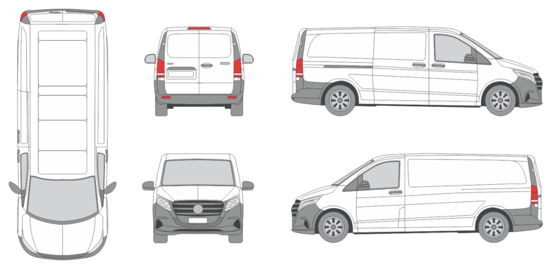 Mercedes Benz Vito 2024 Superlong Rear Swing Doors Slide Door R Van Template