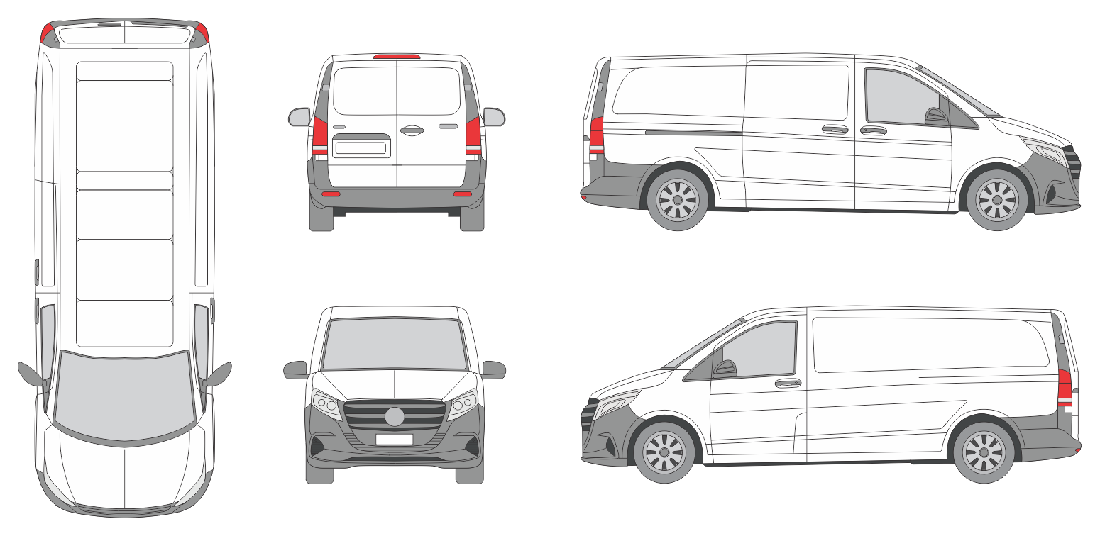 Mercedes Benz Vito 2024 Superlong Rear Swing Doors Slide Door R Van Template