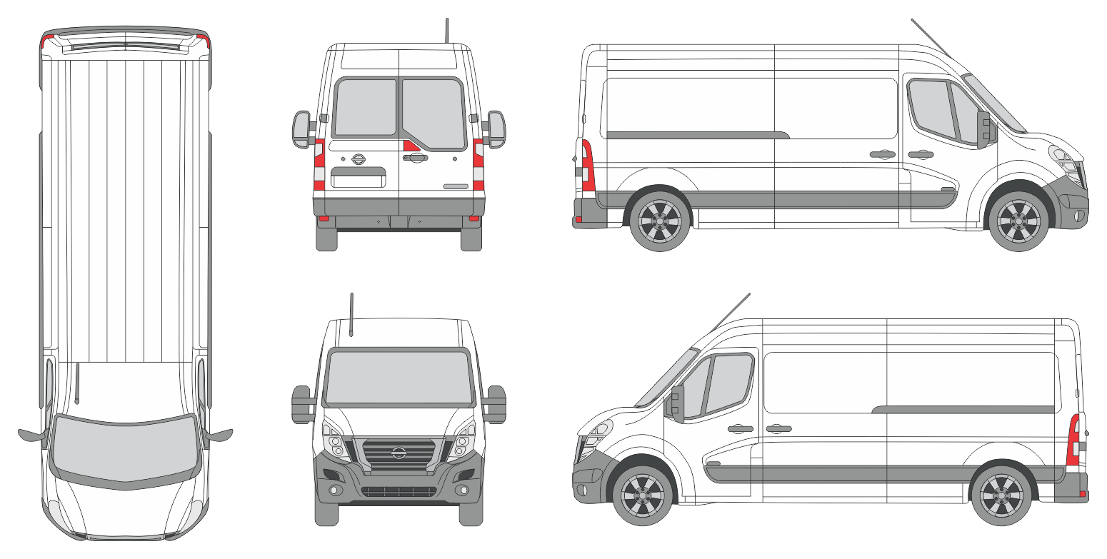 Nissan Interstar FWD 2021 Long Med-High Window Slide Door RL Van Template