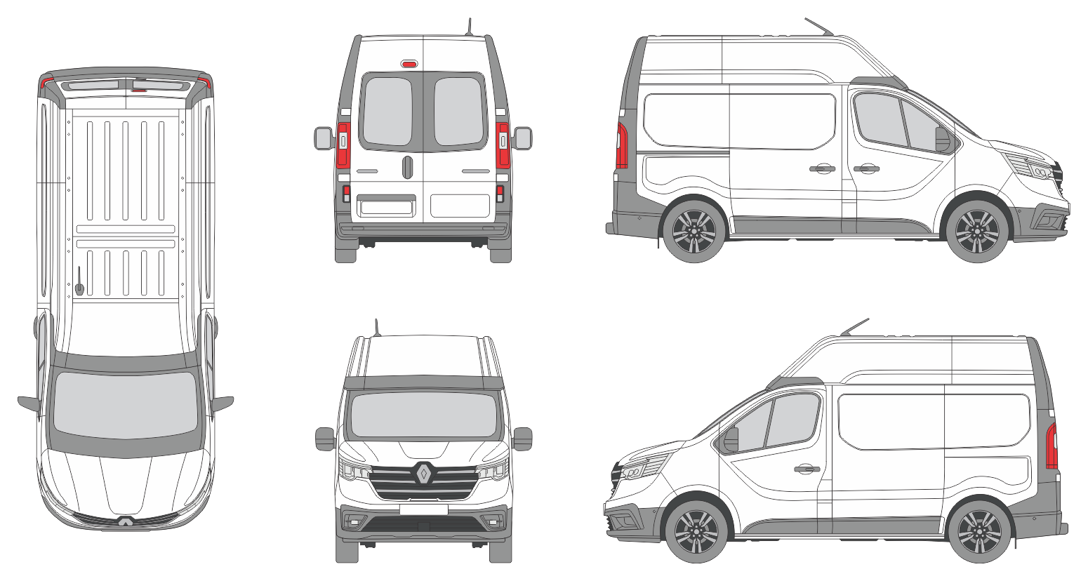 Renault Trafic 2021 Short High Window Slide Door R Van Template