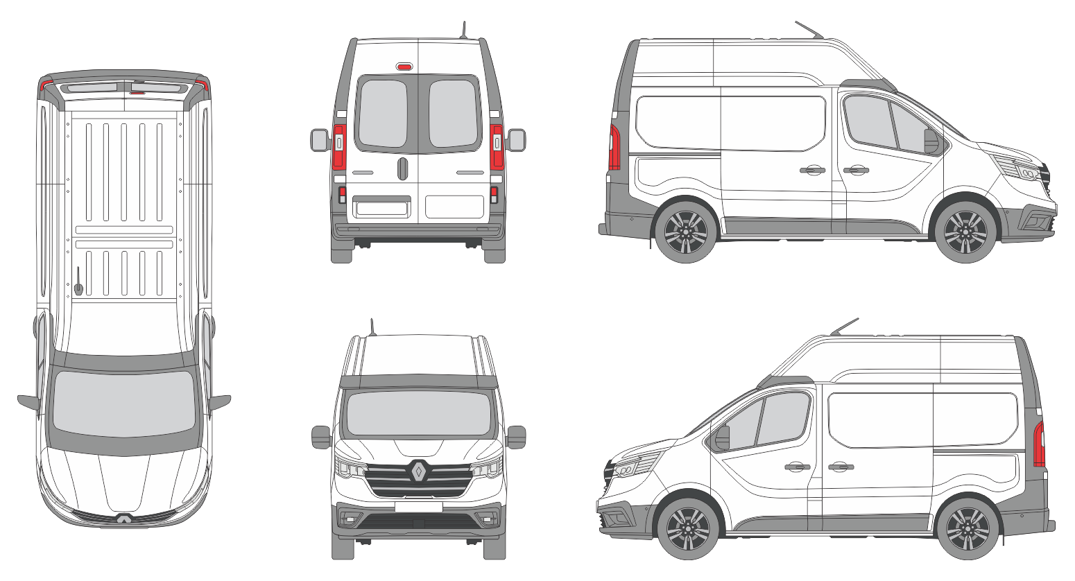 Renault Trafic 2021 Short High Window Slide Door RL Van Template