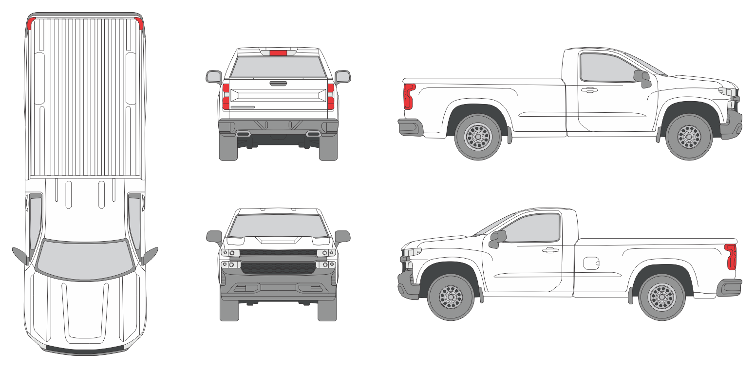 Chevrolet Silverado 2019 Long Bed Pickup Template