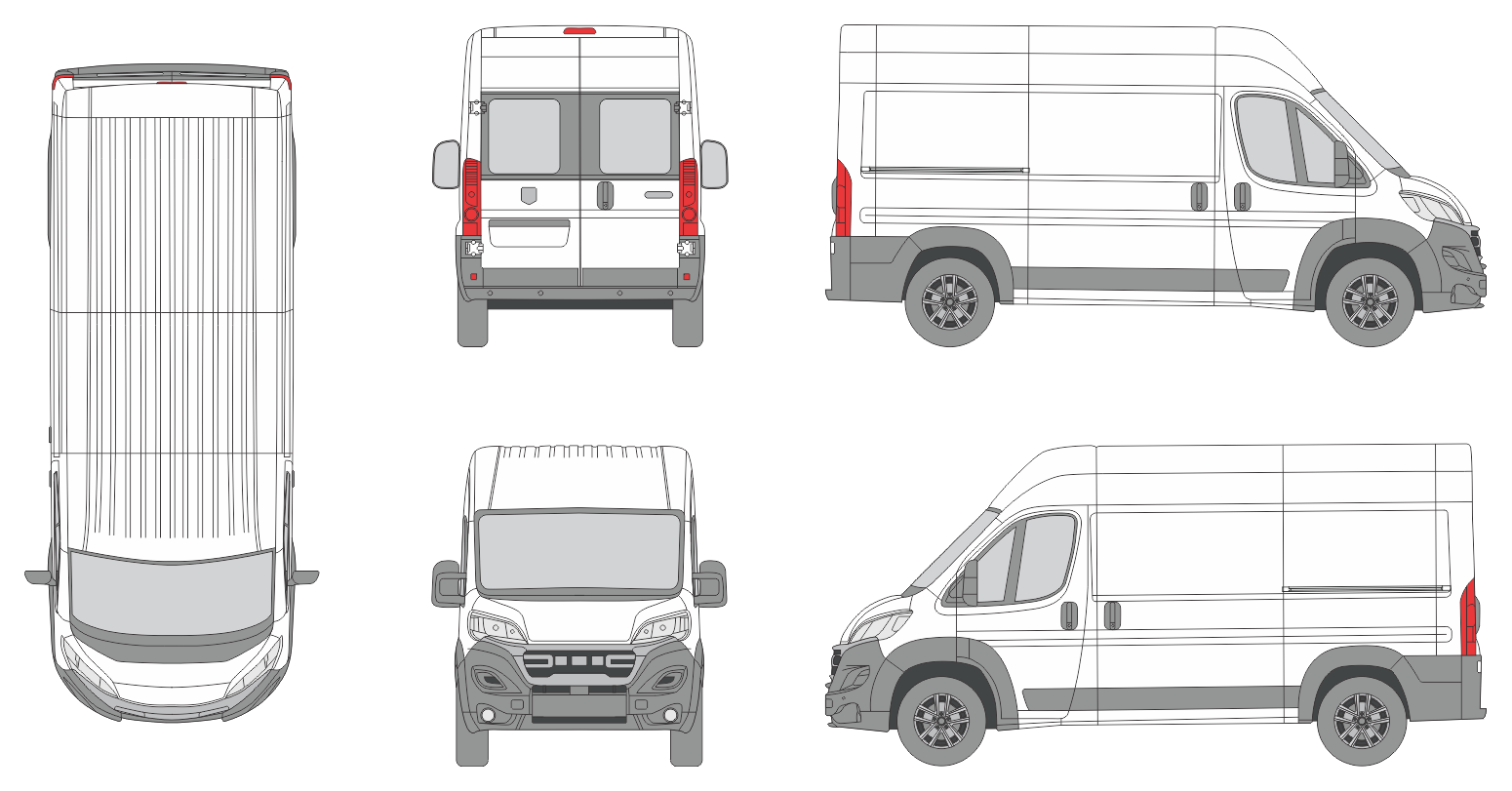 Dodge Ram Promaster 2023 Med-Long High Roof Window Slide Door RL Van Template