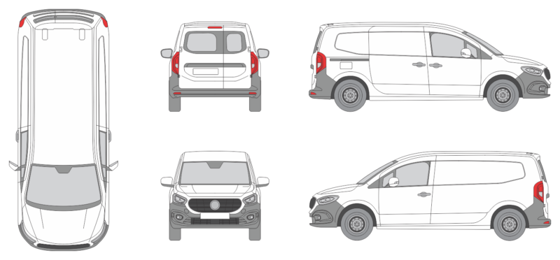 Mercedes Benz Citan 2023 Long Window Slide Door R Van Template