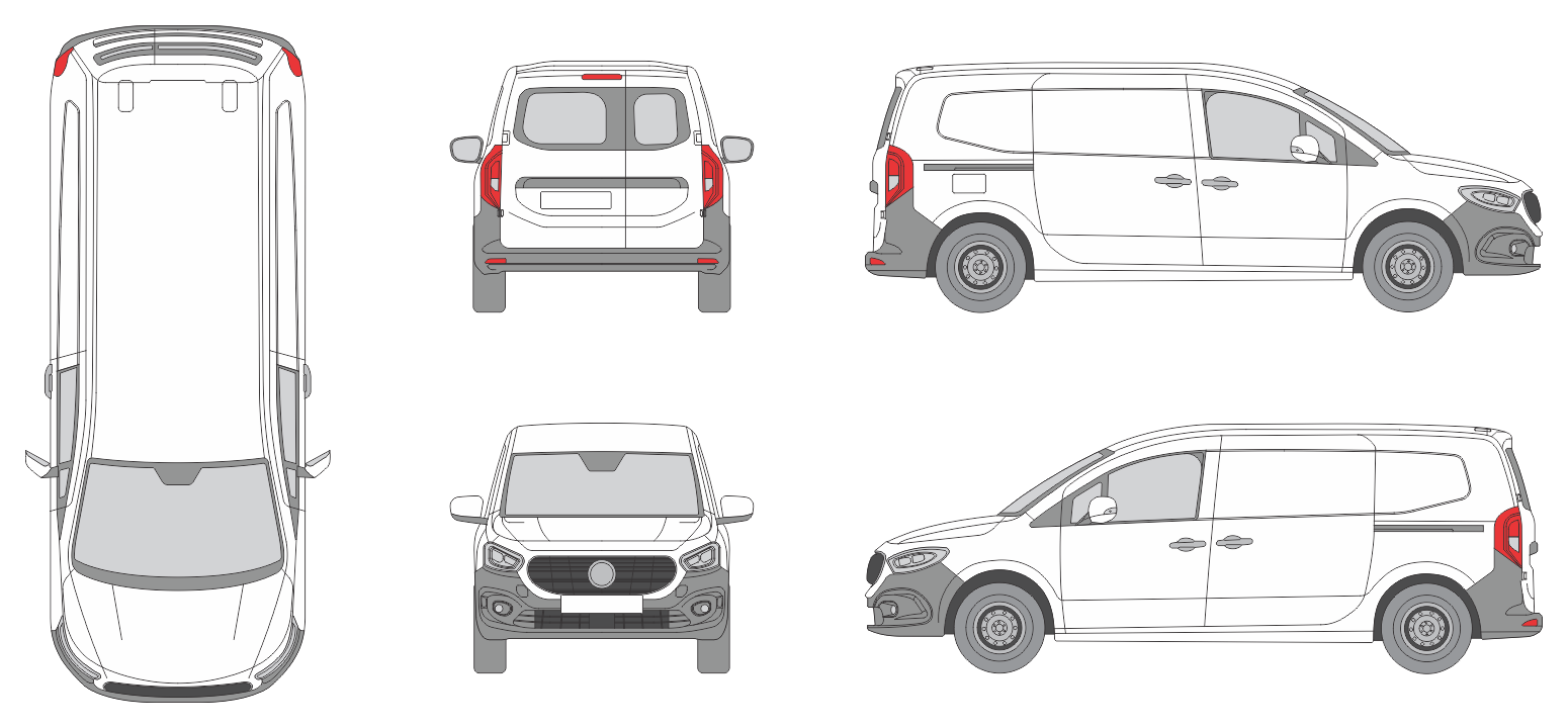 Mercedes Benz Citan 2023 Long Window Slide Door RL Van Template