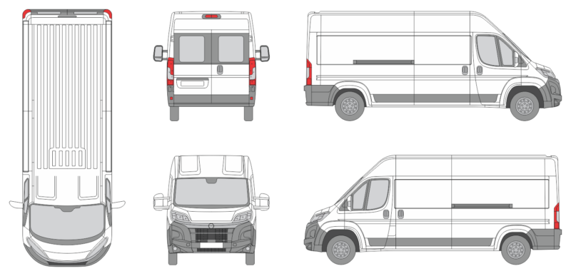 Opel Movano 2024 Long Med-High Window Slide Door RL Van Template