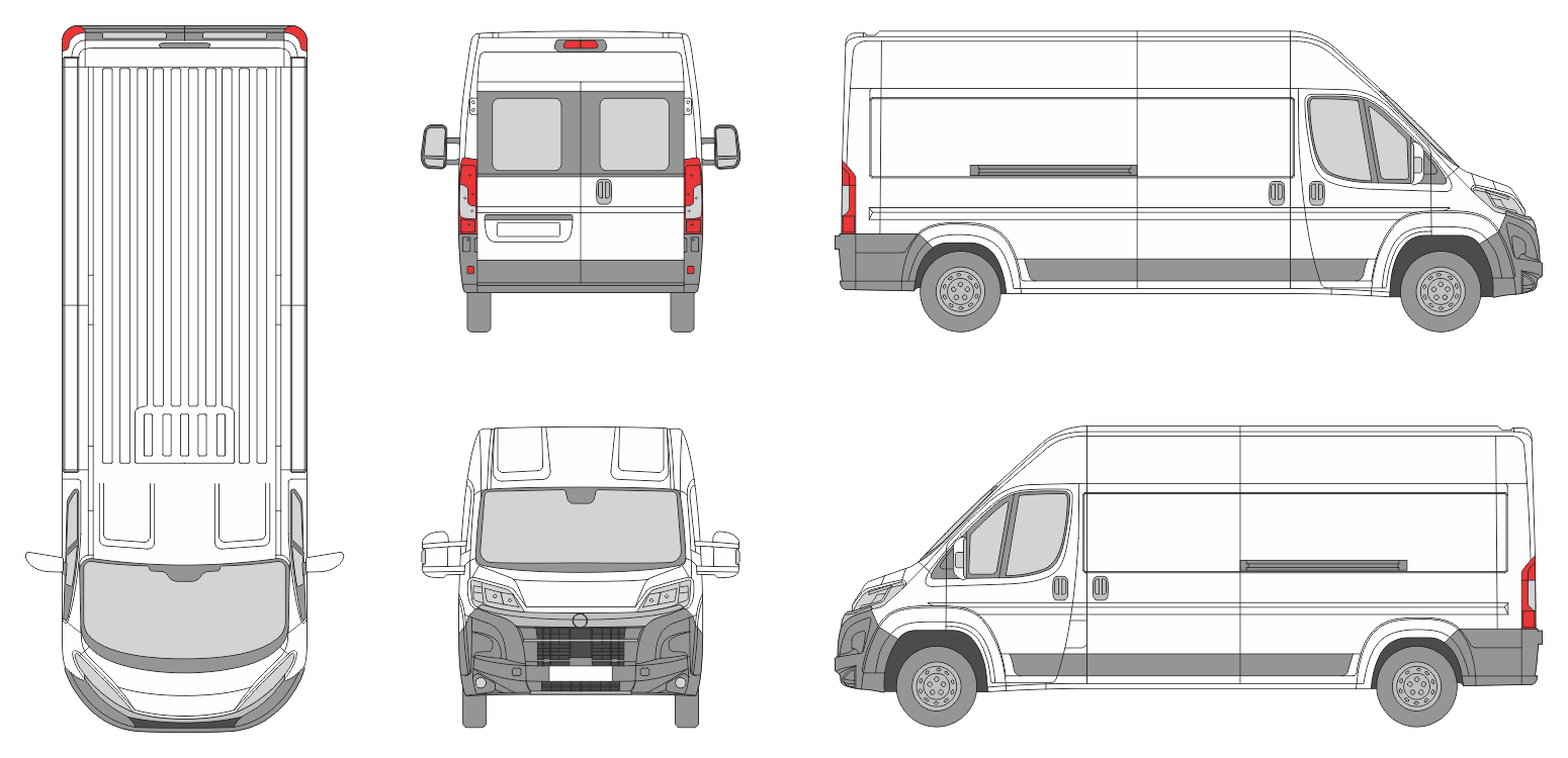 Opel Movano 2024 Long Med-High Window Slide Door RL Van Template