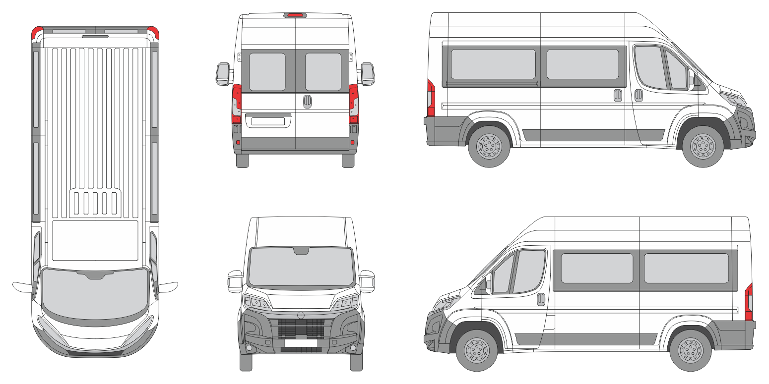 Opel Movano 2024 Short Med-High Window Slide Door R Window RL Van Template