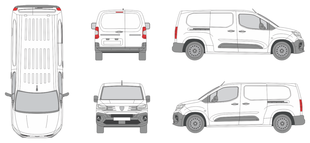 Peugeot Partner 2024 Long Window Slide Door RL Van Template