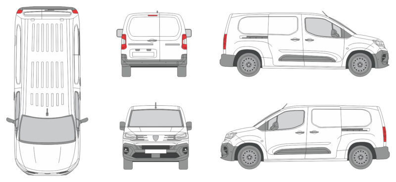 Peugeot Partner 2024 Long Window Slide Door RL Van Template