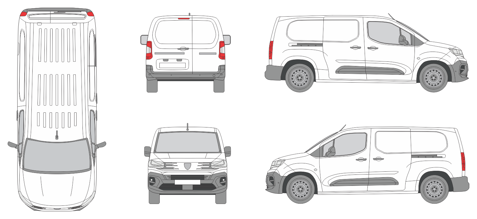 Peugeot Partner 2024 Long Window Slide Door RL Van Template