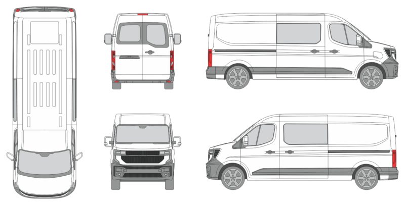 Renault Master e-Tech 2024 Long Window Slide Door RL Window RL Front Van Template