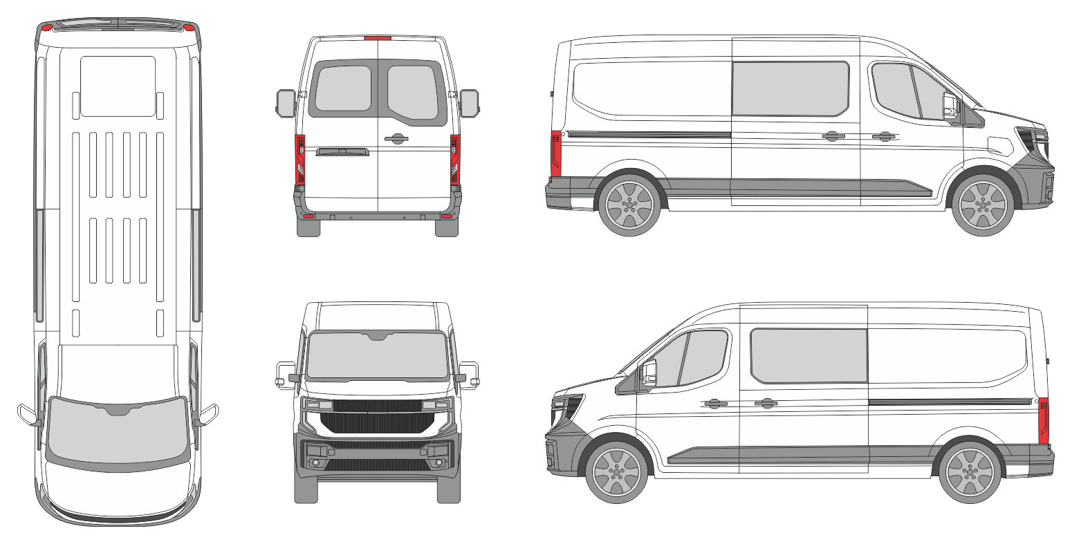 Renault Master e-Tech 2024 Long Window Slide Door RL Window RL Front Van Template