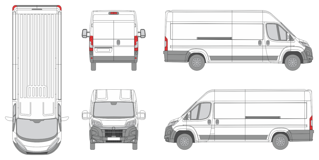 Vauxhall Movano 2024 Extra Long Med-High Slide Door RL Van Templates