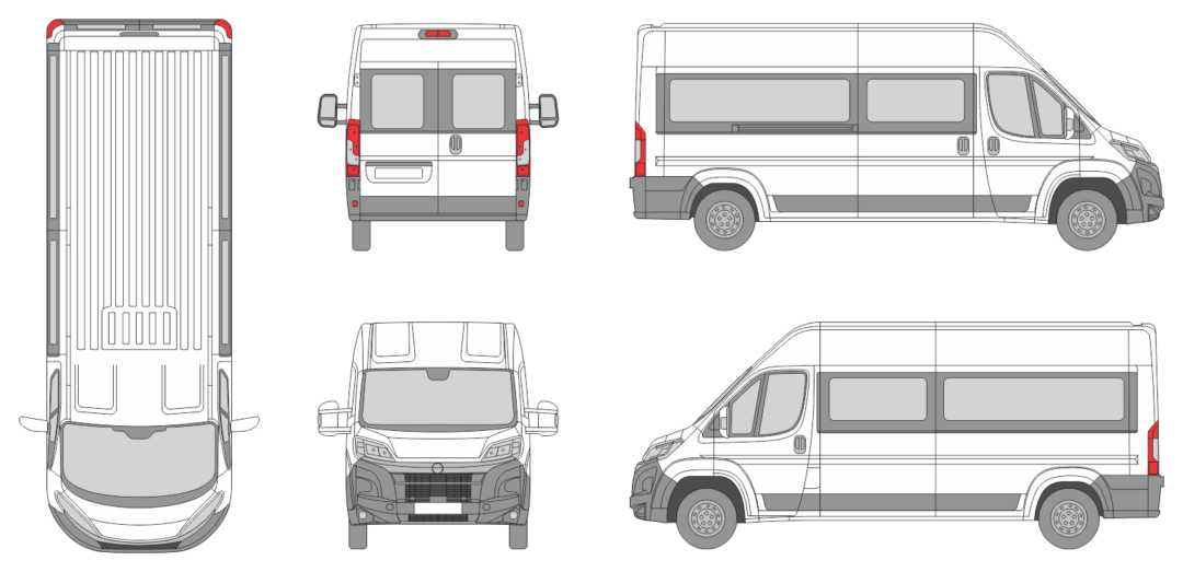 Vauxhall Movano 2024 Long Med-High Window Slide Door R Window Van Template