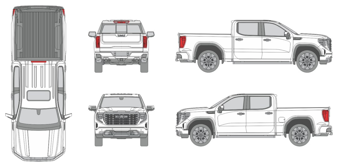 GMC Sierra 2022 Crew Cab Short Box Pickup Template