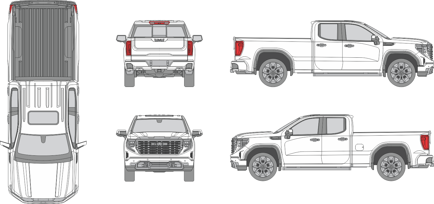 GMC Sierra 2022 Extended Cab Standard Box Pickup Template