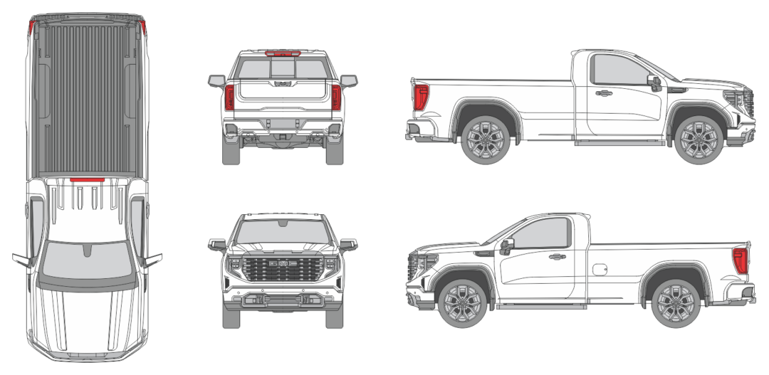 GMC Sierra 2022 Regular Cab Long Box Pickup Template