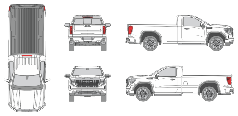 GMC Sierra 2022 Regular Cab Long Box Pickup Template