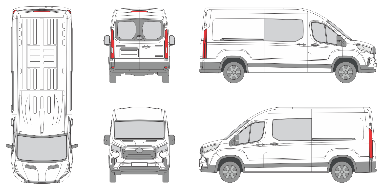 LDV eDeliver 9 2019 Long Window Slide Door RL Window RL Front Van Template