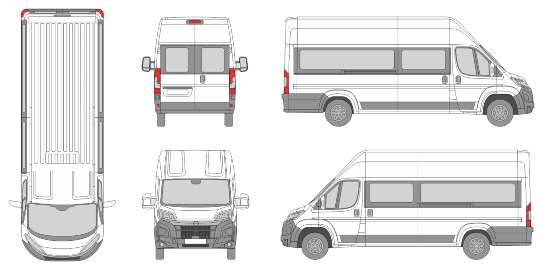 Opel Movano 2024 Long High Roof Window Slide Door RL Window RL Van Template