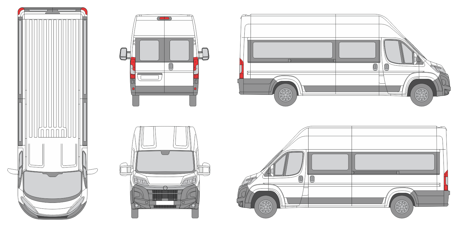 Opel Movano 2024 Long High Roof Window Slide Door RL Window RL Van Template